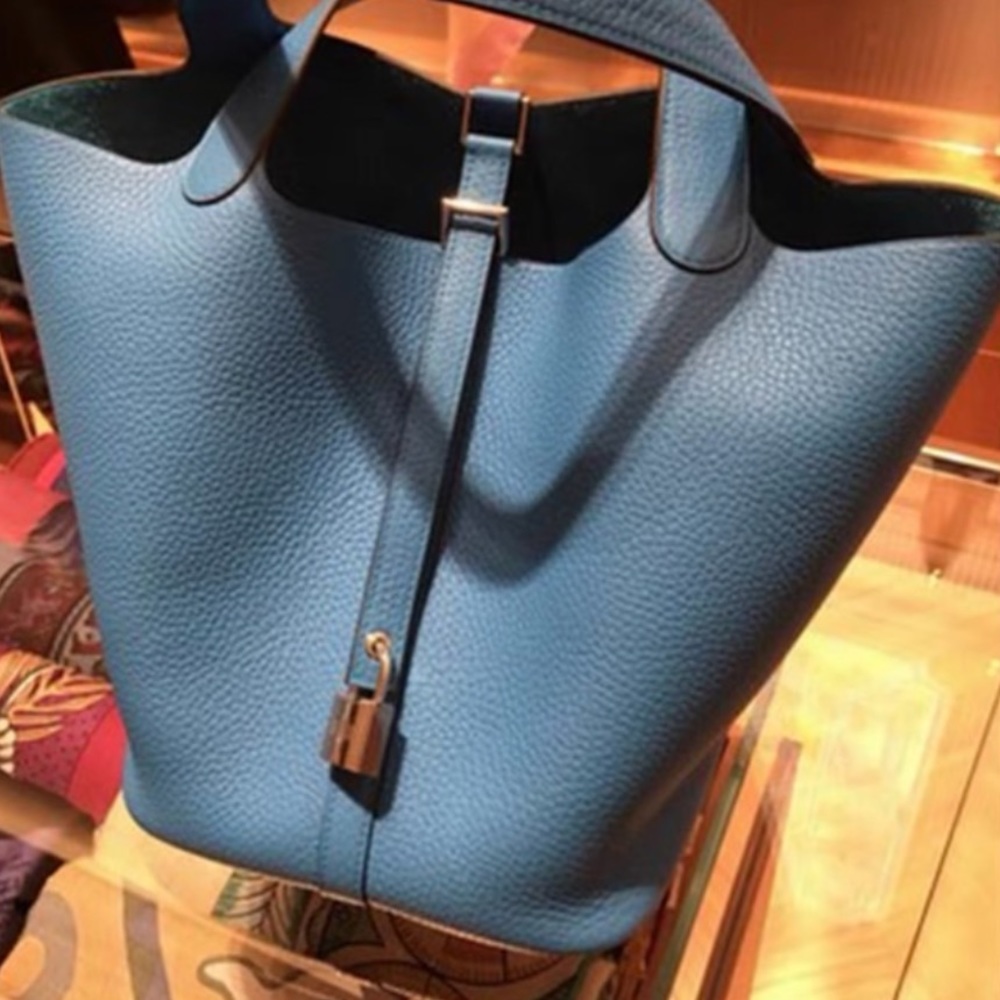 New bucket 18 blue Togo leather handbag shoulder bag
